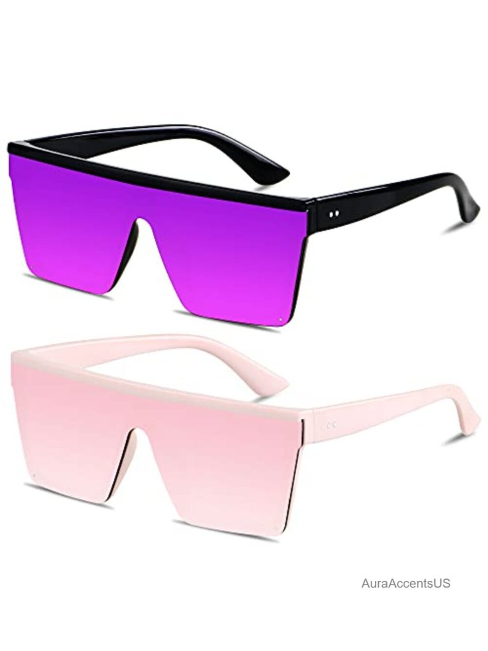 Oversized Square Flat Top Sunglasses UV400 Shield Rimless Plastic